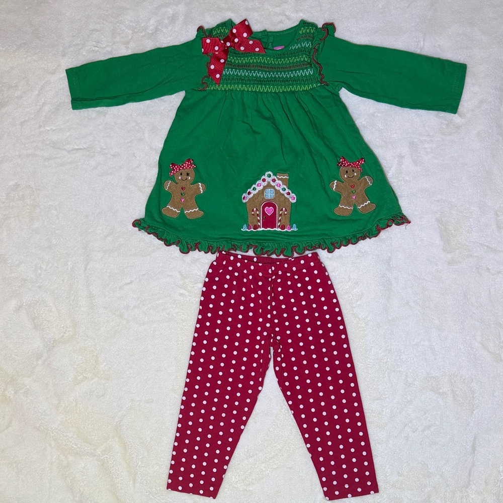 Good Lad Green Tunic with Red Polka Dot Leggings
